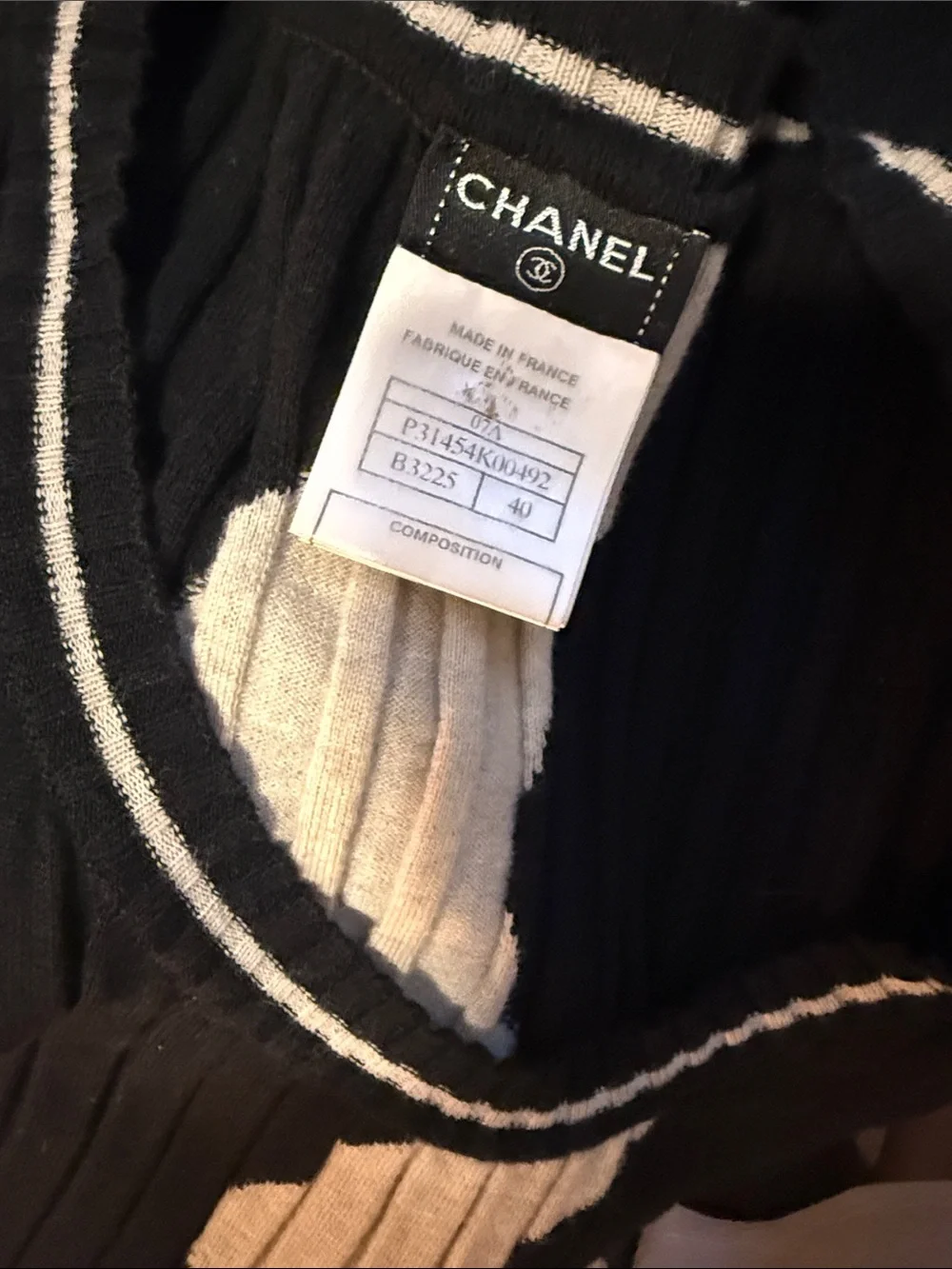 CHANEL Black Knit Sleeveless Dress with Cream Zigzag Stripe